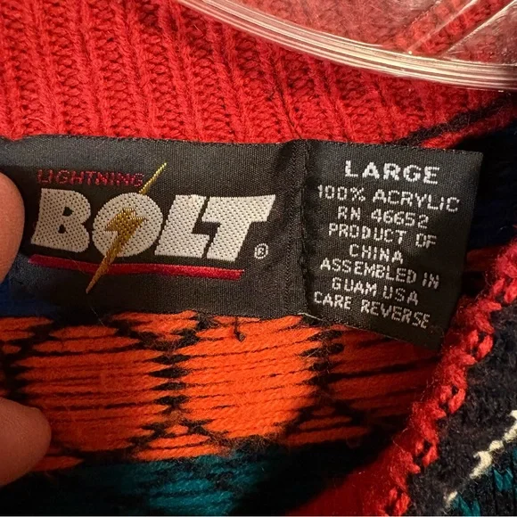 90’s Lightning Bolt Multicolor Striped Knit Sweater Coogi Style Men’s L Hip Hop - Picture 2 of 3
